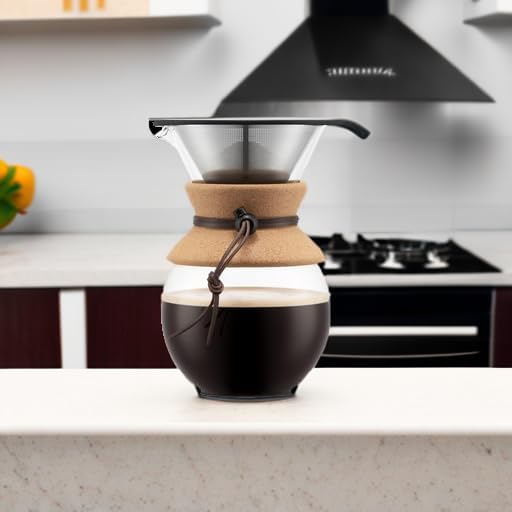Bodum 34oz Pour Over Coffee Maker, High-Heat Borosilicate Glass with Reusable Stainless Steel Filter and Cork Grip - Made in Portugal