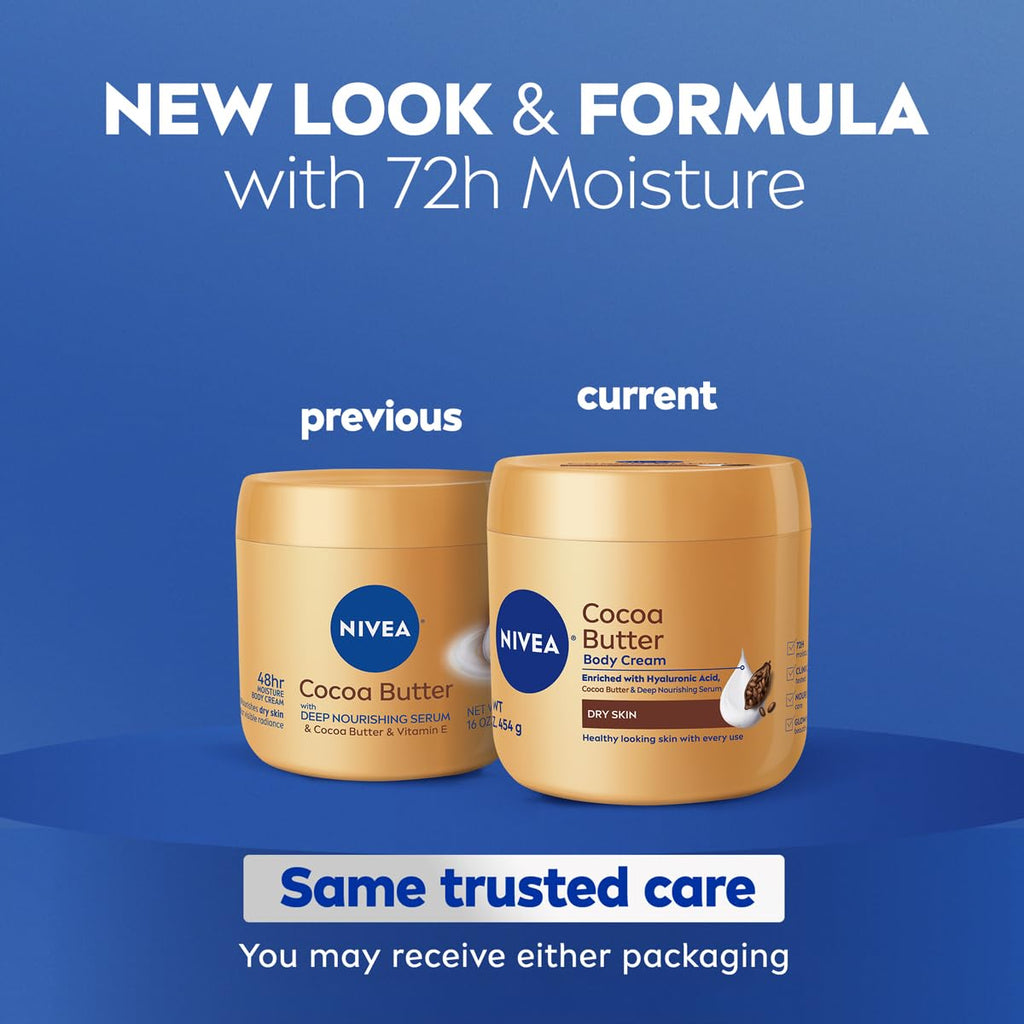 NIVEA Cocoa Butter Body Cream with Deep Nourishing Serum, Cocoa Butter Cream for Dry Skin, 16 Ounce Jar