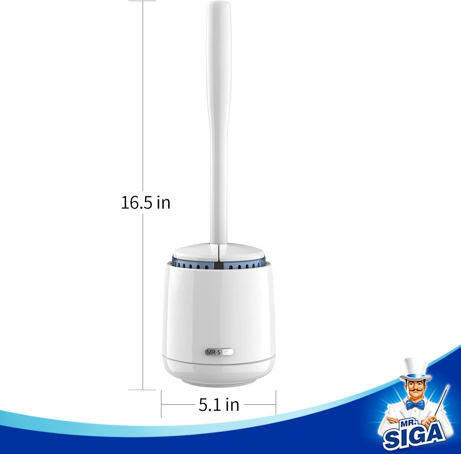 MR.SIGA Toilet Bowl Brush and Holder, Premium Quality, with Solid Handle and Durable Bristles for Bathroom Cleaning, White, 1 Pack