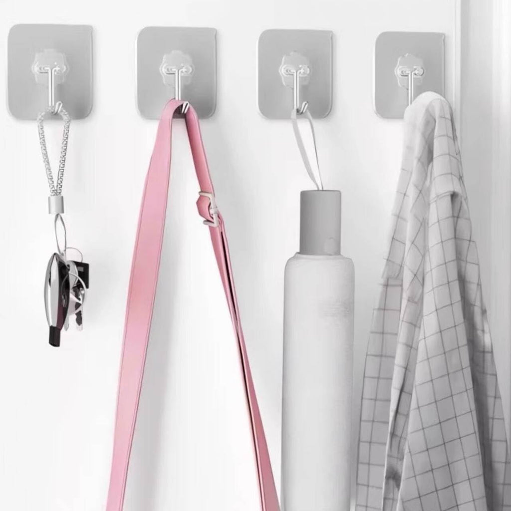 Adhesive Wall Hooks for Hanging Heavy Duty 50 lbs Large Hooks for Walls No Damage, Towel Sticky Clear Hook, Waterproof, Home, Bathroom, Kitchen, Office, and Outdoor 10 Pack