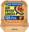 Air Fryer Paper Liners, 125Pcs Parchment Paper, Air Fryer Liners Disposable for Microwave, Non-Stick Air Fryer Liner Square Free of Bleach (8IN)