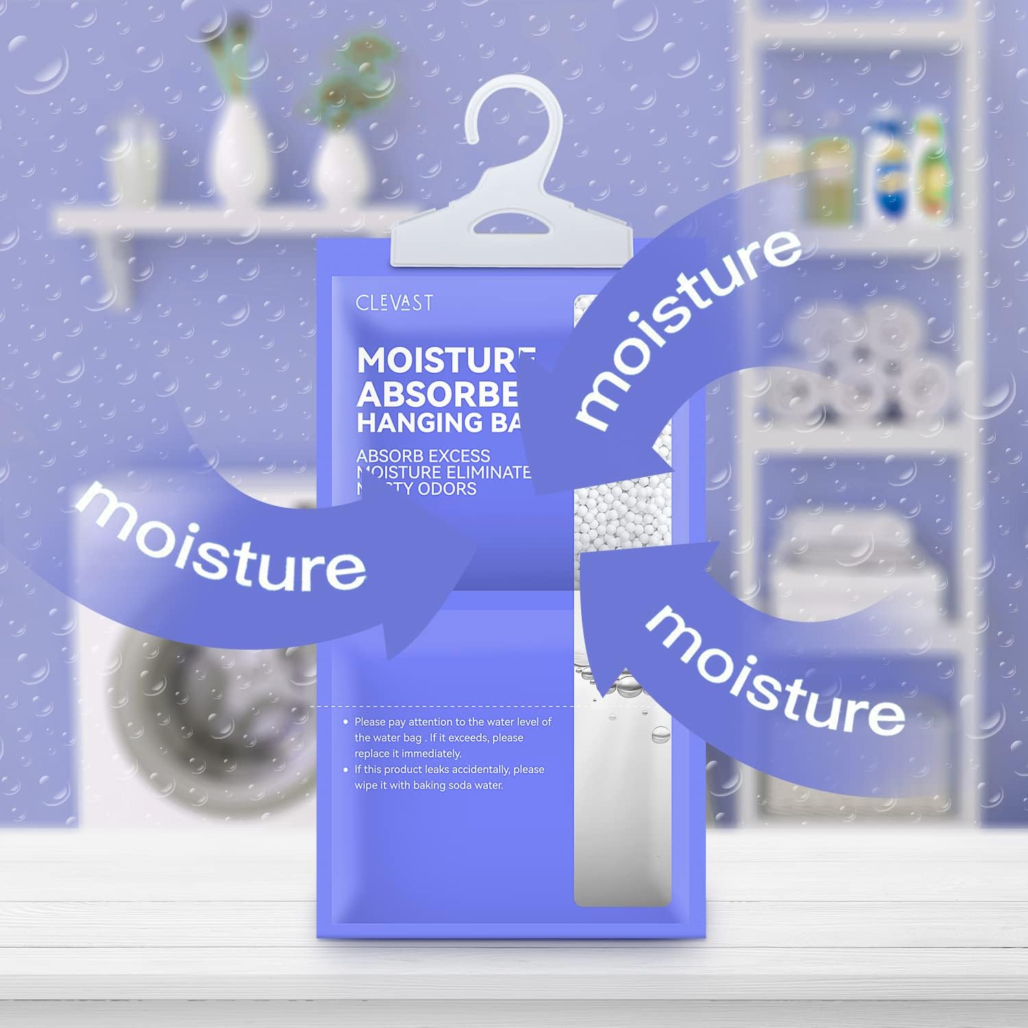 CLEVAST Moisture Absorbers Packets 10 Pack, Dehumidifier Bags for Closet, Unscented Hanging Humidity Absorber in Wardrobes, Bedrooms, Bathrooms(Net Wt. 230g/Pack)
