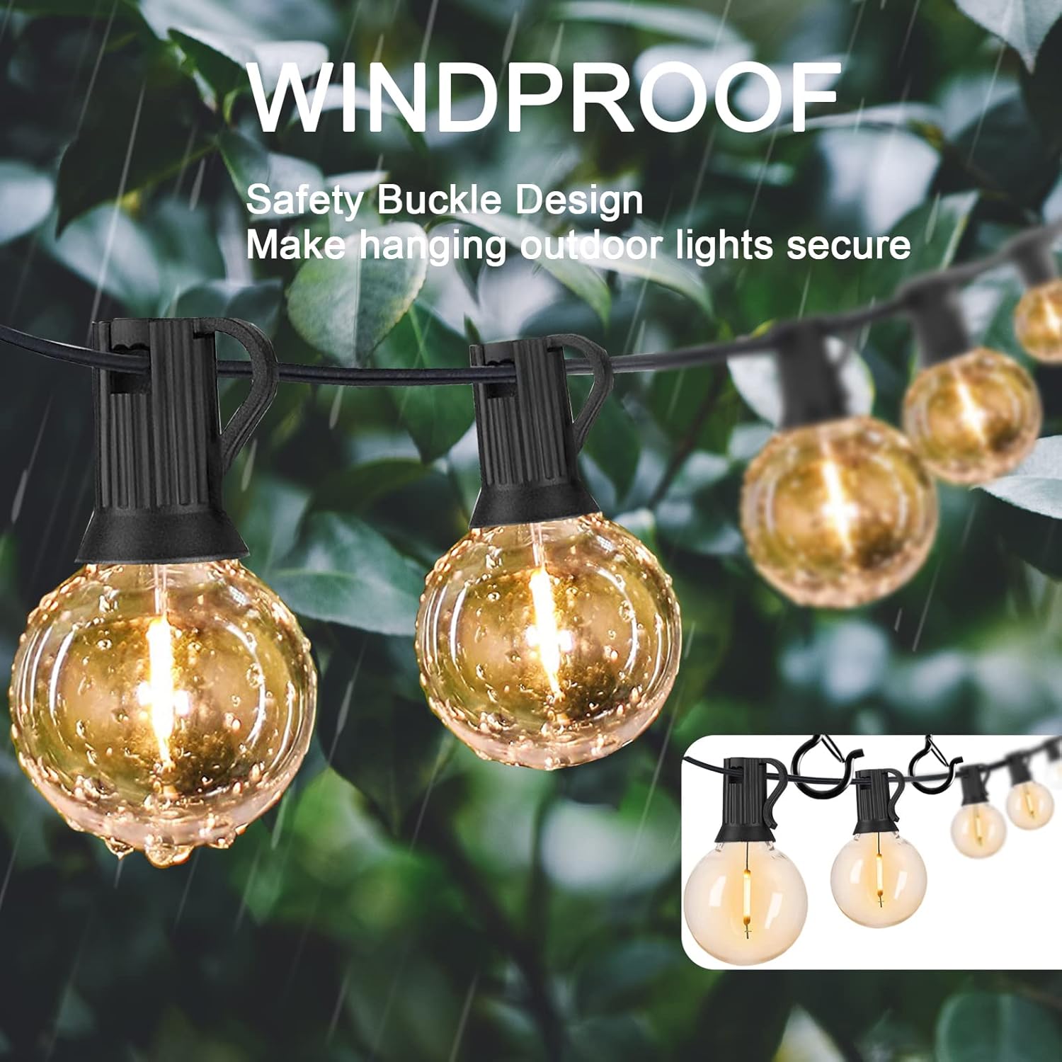 ADIIL 20 PCS Q Hanger Hooks with Safety Buckle, Windproof Screw Hooks for Hanging Outdoor String Lights, Plants, Christmas Patio Lights, 2.2 Inches, Black