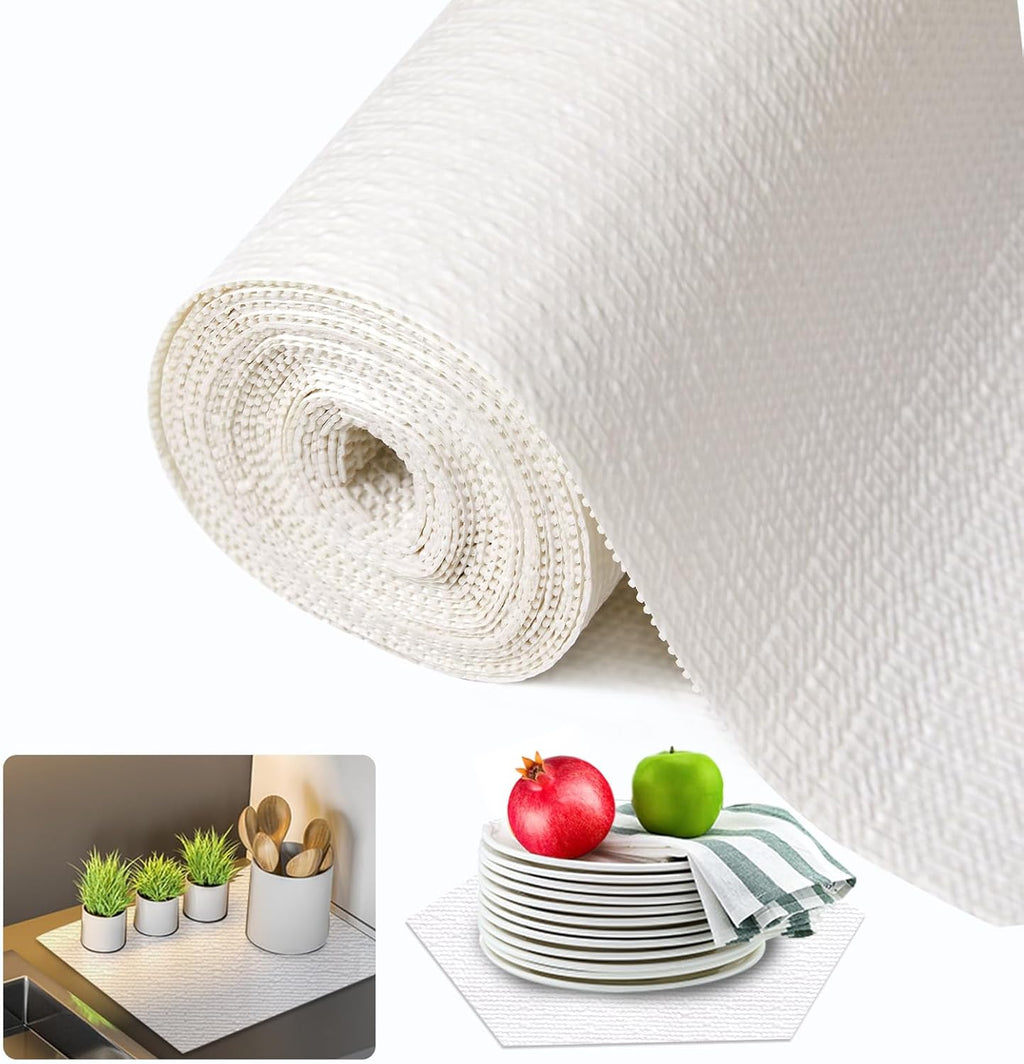 Beautysaid Shelf and Drawer Liner for Kitchen Cabinet, Non Adhesive Non Slip Shelf Paper Waterproof Washable Thickened for Dresser Pantry Shelve Bathroom Protector Liner(White,12 in x 10 FT)