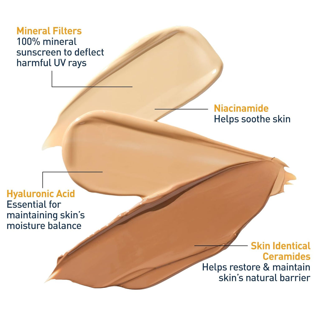 CeraVe Hydrating Mineral Sunscreen SPF 30 with Sheer Tint, Tinted Mineral Sunscreen with Zinc Oxide & Titanium Dioxide, Blends Seamlessly For Healthy Glow, Medium, 1.7 Fluid Ounce