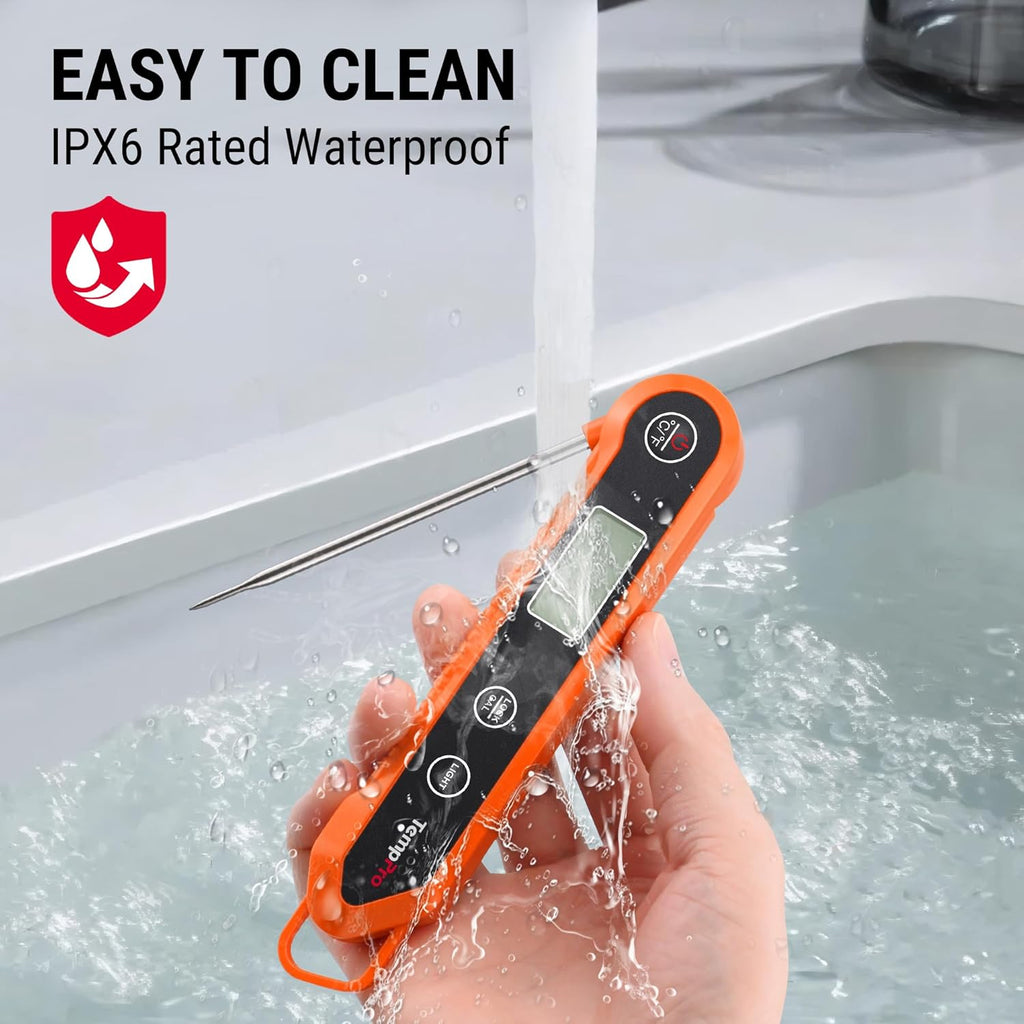 TempPro Digital Instant Read Meat Thermometer for Grilling Waterproof Kitchen Food Thermometer with Calibration Backlight Baking Bread Candy Thermometer Cooking Tools Utensils (Previously ThermoPro)