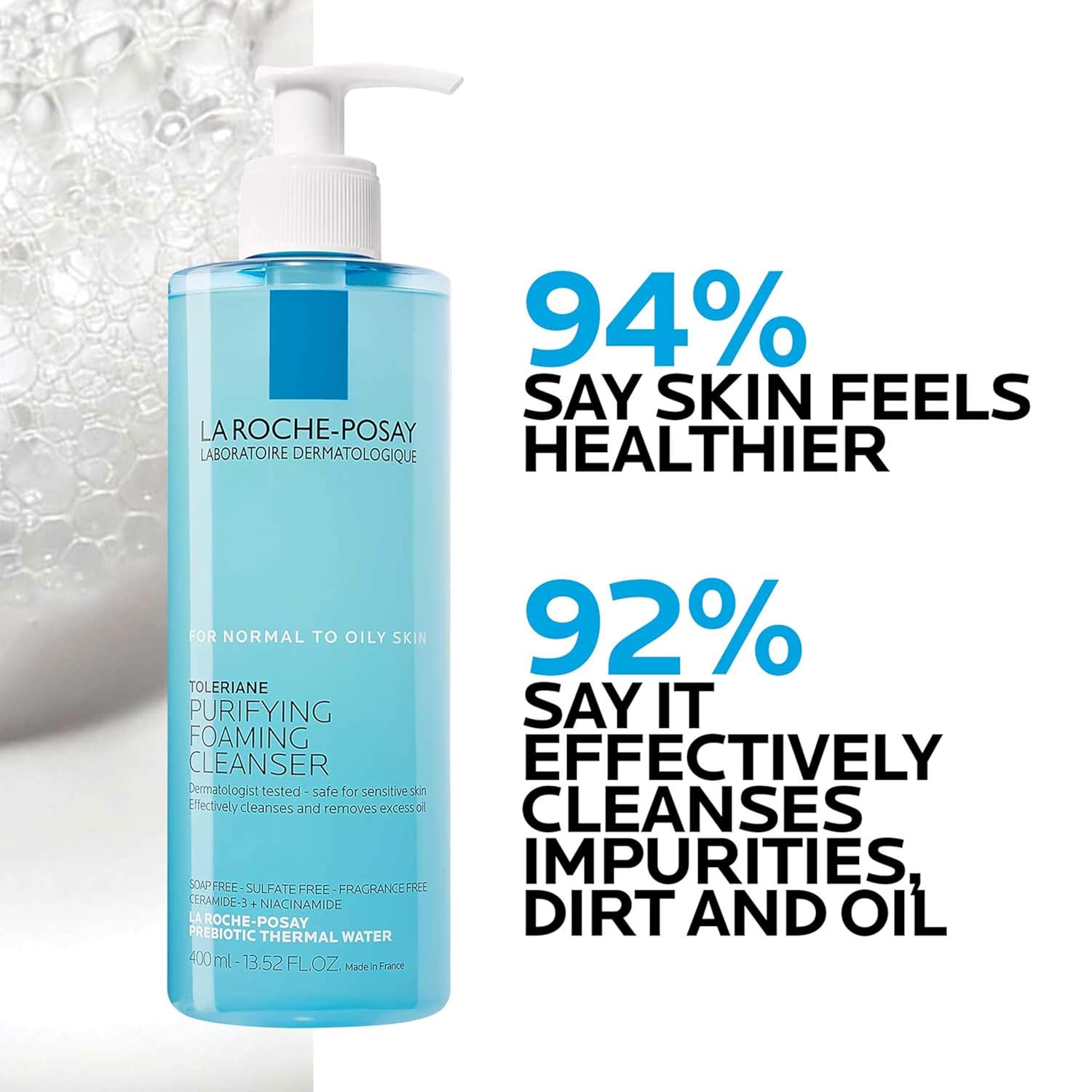 La Roche-Posay Toleriane Purifying Foaming Facial Cleanser, Oil Free Face Wash for Women & Men with Niacinamide + Ceramides, Pore Cleanser Safe For Sensitive Skin, Won’t Dry Out Skin, Soap Free