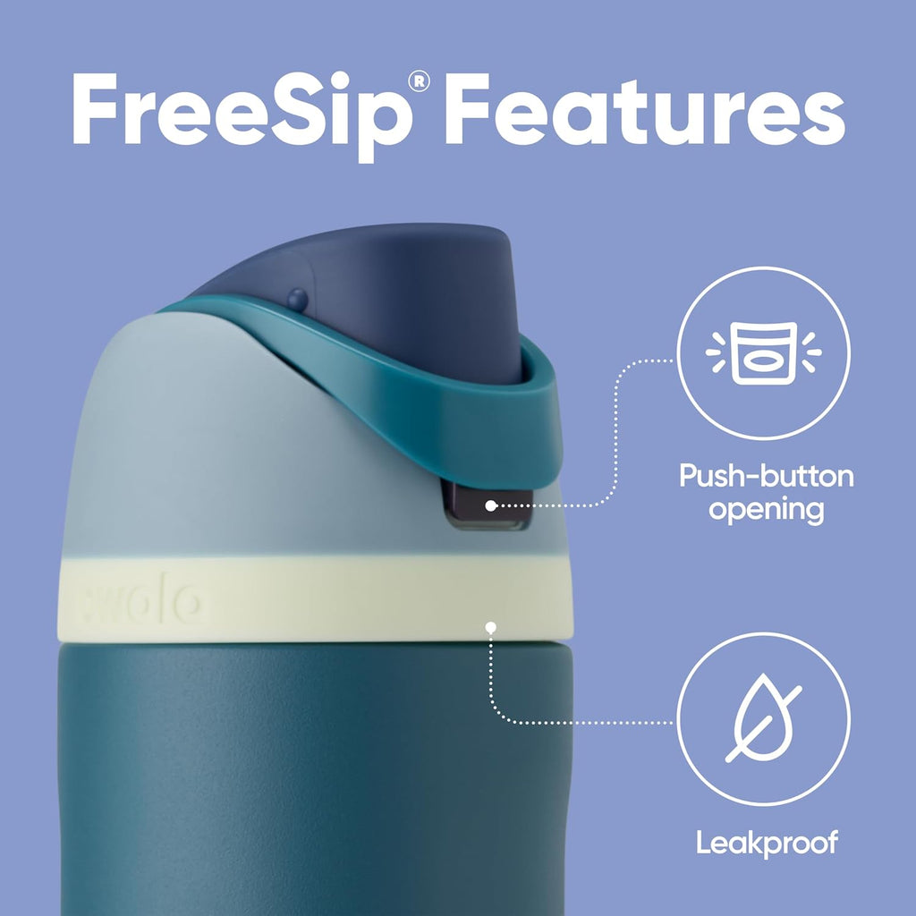 Owala FreeSip Insulated Stainless Steel Water Bottle with Straw, BPA-Free Sports Water Bottle, Great for Travel, 24 Oz, Denim