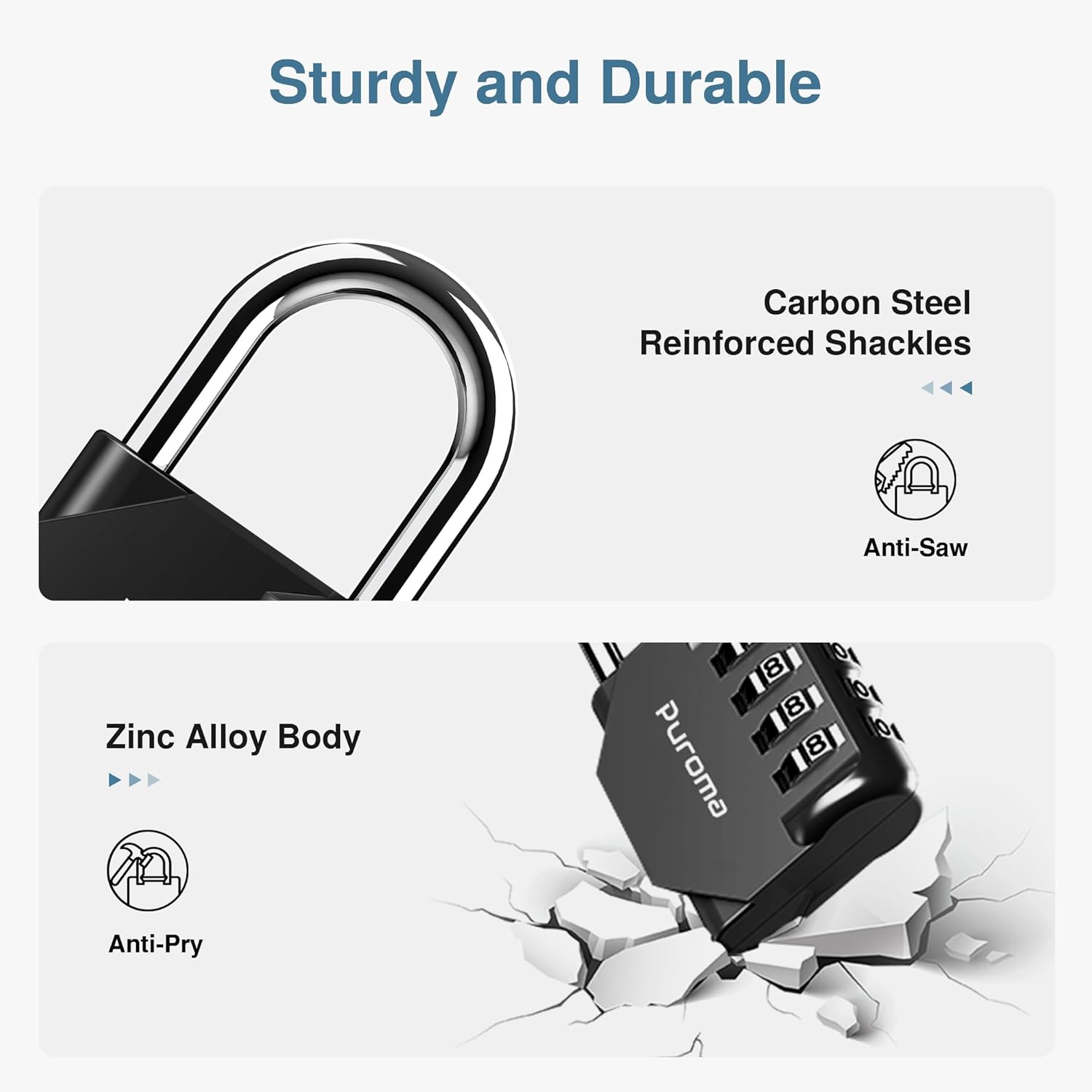 Puroma 2 Pack Combination Lock for Locker 4 Digit Outdoor Waterproof Padlock for School, Gym, Sports, Fence, Toolbox, Gate, Case, Outdoor, Hasp Storage (Black)