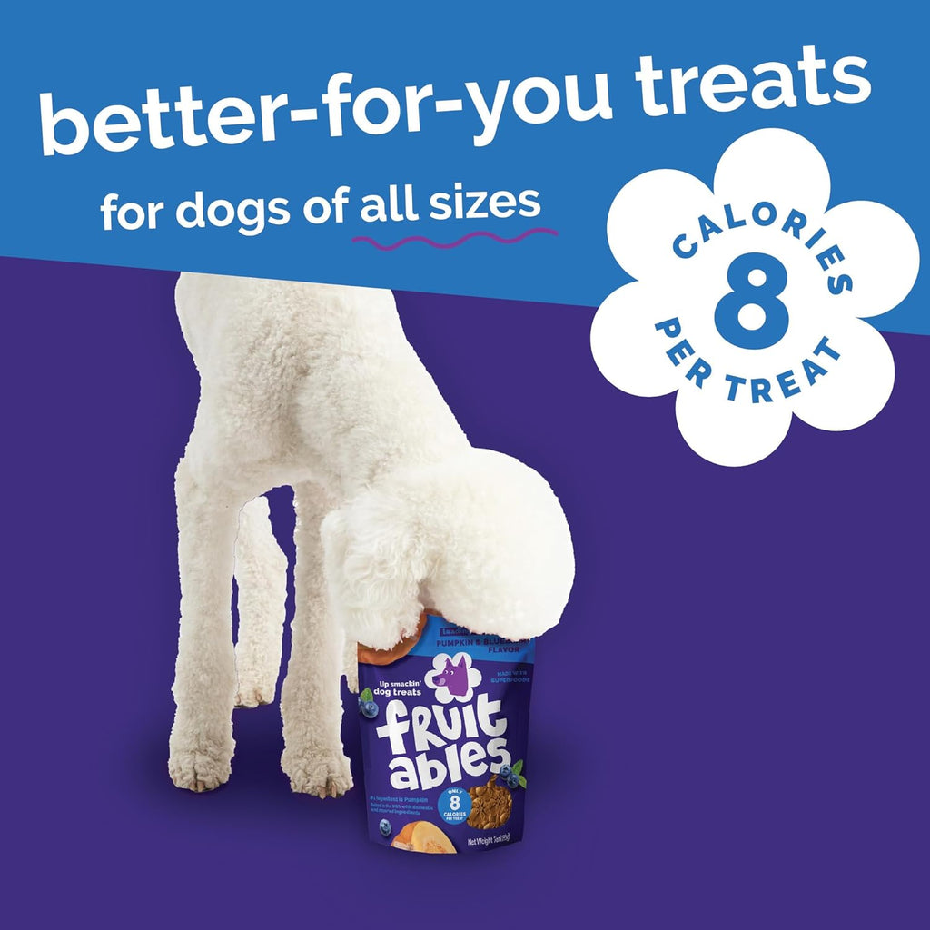 Fruitables Baked Dog Treats, Healthy Pumpkin Treat for Dogs, Low Calorie & Delicious, No Wheat, Corn or Soy, Made in the USA, Pumpkin and Blueberry Flavor, 12oz