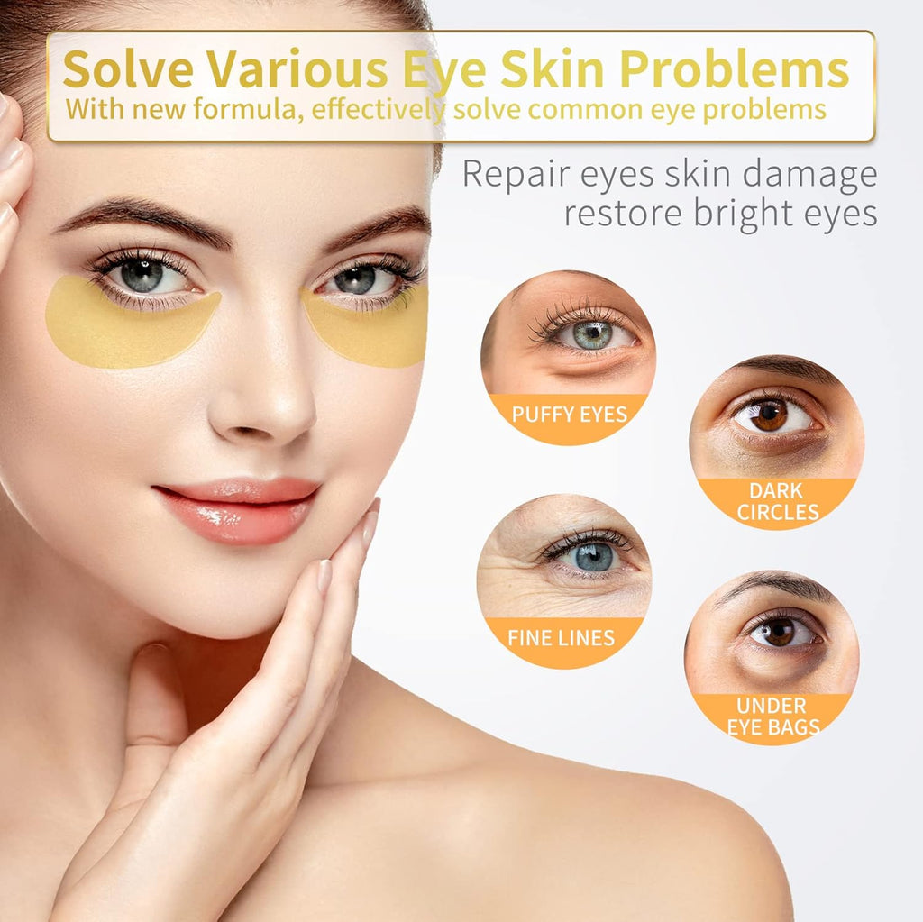 NAZANO 24K Gold Under Eye Patches - 60 Pack for Puffy Eyes, Dark Circles, Bags & Wrinkles with Collagen & Hyaluronic Acid - Eye Care Pads for Daily Skincare (Gold)