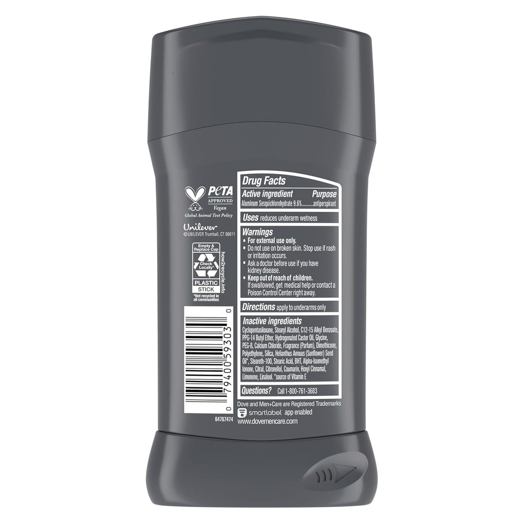 Dove Men+Care Deodorant Stick 4 Count Stain Defense Clean for Men, Anti-white Marks & Anti-yellow Stains with 72-hour Sweat and Odor Protection 2.7 oz