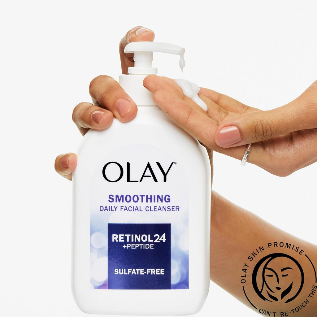 Olay Face Wash, Daily Facial Cleanser with Retinol, Peptides & Glycerin - Smoothing, Noursihes Skin Surface, Hydrates while Cleansing - Sulfate-Free, Paraben-Free, 16 Oz