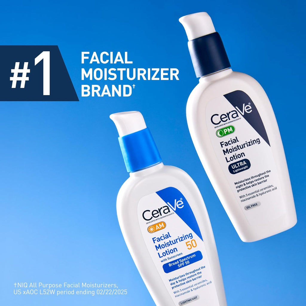 CeraVe PM Facial Moisturizing Lotion, Night Cream with Hyaluronic Acid and Niacinamide, Ultra-Lightweight, Oil-Free Moisturizer for Face, 3 Ounce