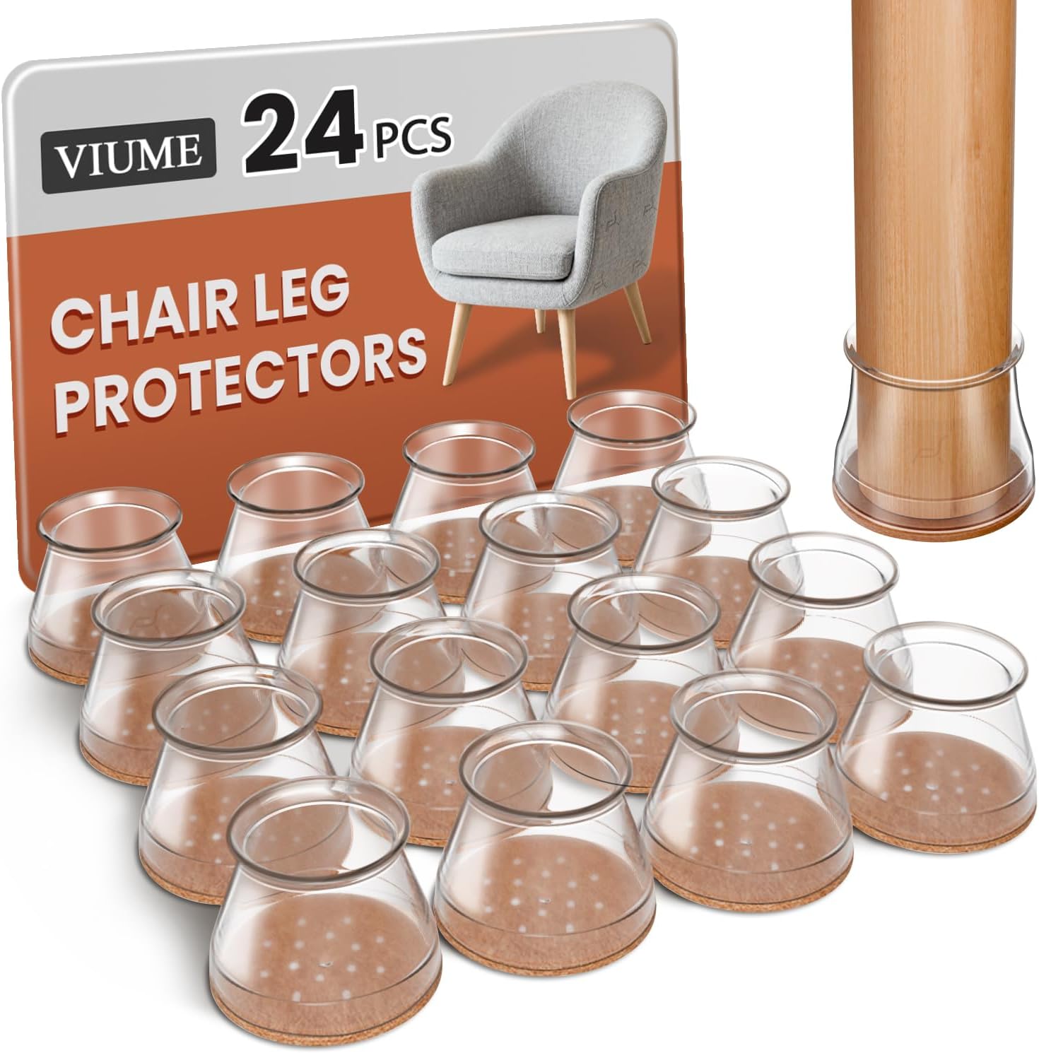 24 Pcs Chair Leg Floor Protectors for Hardwood Floors Silicone Covers Felt Pads Furniture Leg Caps Anti-Scratch Reduce Noise Fit (1-5/16" to 2")