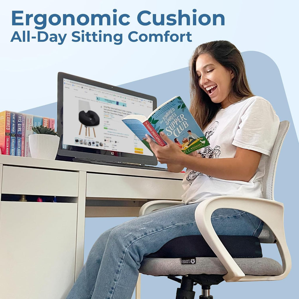 5 STARS UNITED Donut Pillow Hemorrhoid Tailbone Cushion – Large Cushion for Pain Relief – Coccyx, Prostate, Sciatica, Pelvic Floor, Pressure Sores, Pregnancy, Postpartum Recovery, Black