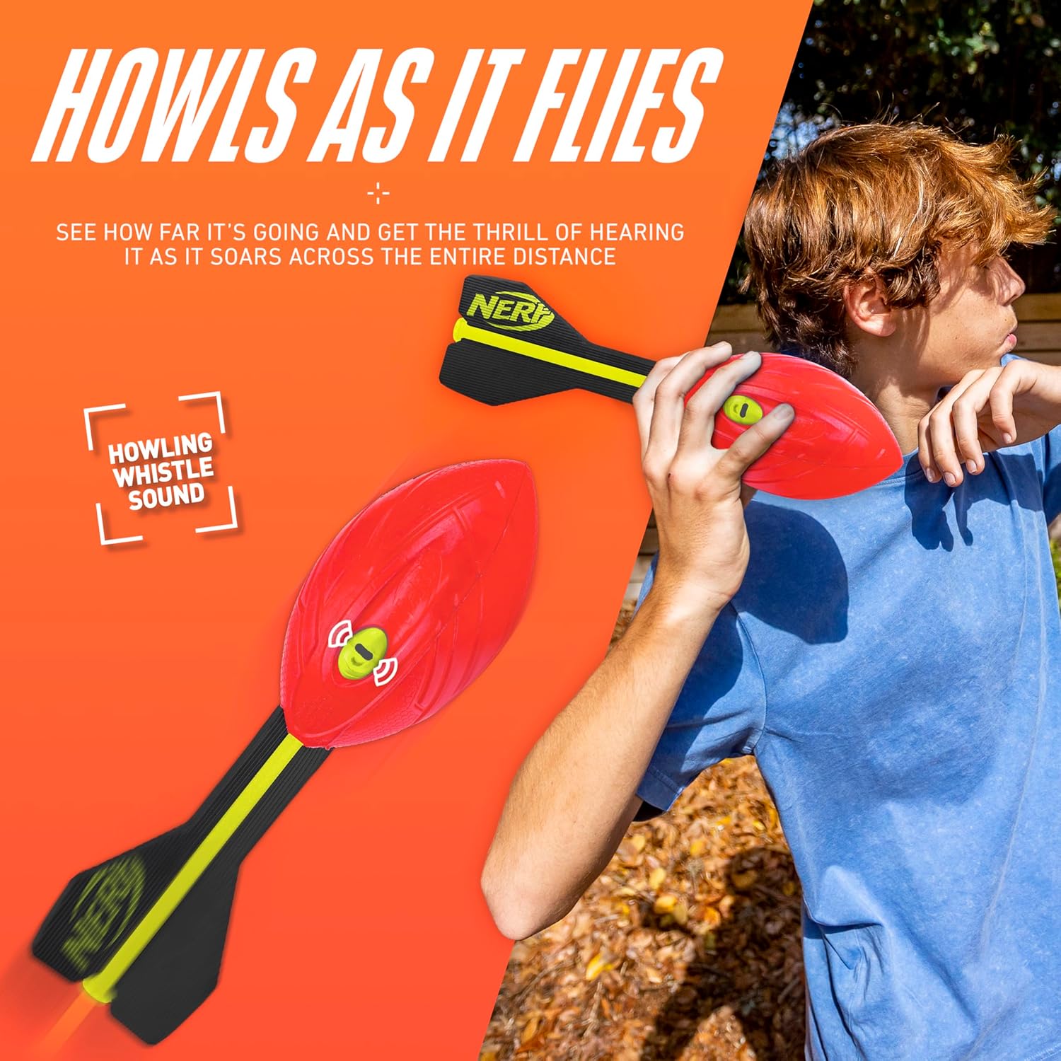 Nerf Vortex Aero Howler Foam Ball, Classic Long-Distance Football, Flight-Optimizing Tail, Whistling Sound, Indoor & Outdoor Fun, Christmas Stocking Stuffers for Kids