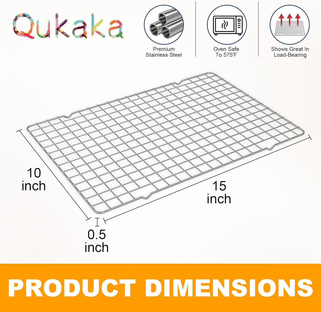 2PCS Cooling Racks for Cooking and Baking - 10" x 15"Heavy Duty Stainless Steel Wire Rack for Baking, Grilling, Roasting - Oven & Dishwasher Safe - Fits Jelly Roll Sheet Pan-Silver