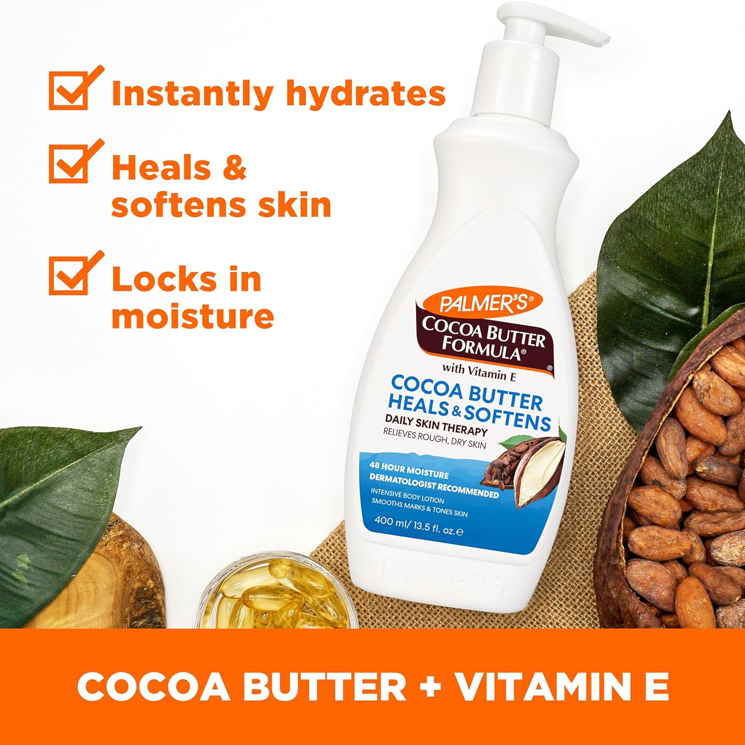 Palmer's Cocoa Butter Formula Daily Skin Therapy Cocoa Butter Body Lotion for Dry Skin, Hand & Body Moisturizer, Pump Bottle, 13.5 Oz (Pack of 1)