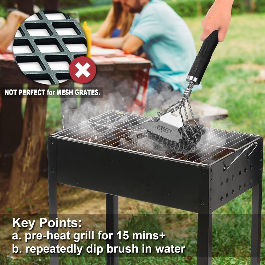Grill Brush and Scraper Bristle Free – Safe BBQ Brush for Grill – 18'' Stainless Grill Grate Cleaner - Safe Grill Accessories for Porcelain/Weber Gas/Charcoal Grill – Gifts for Grill Wizard