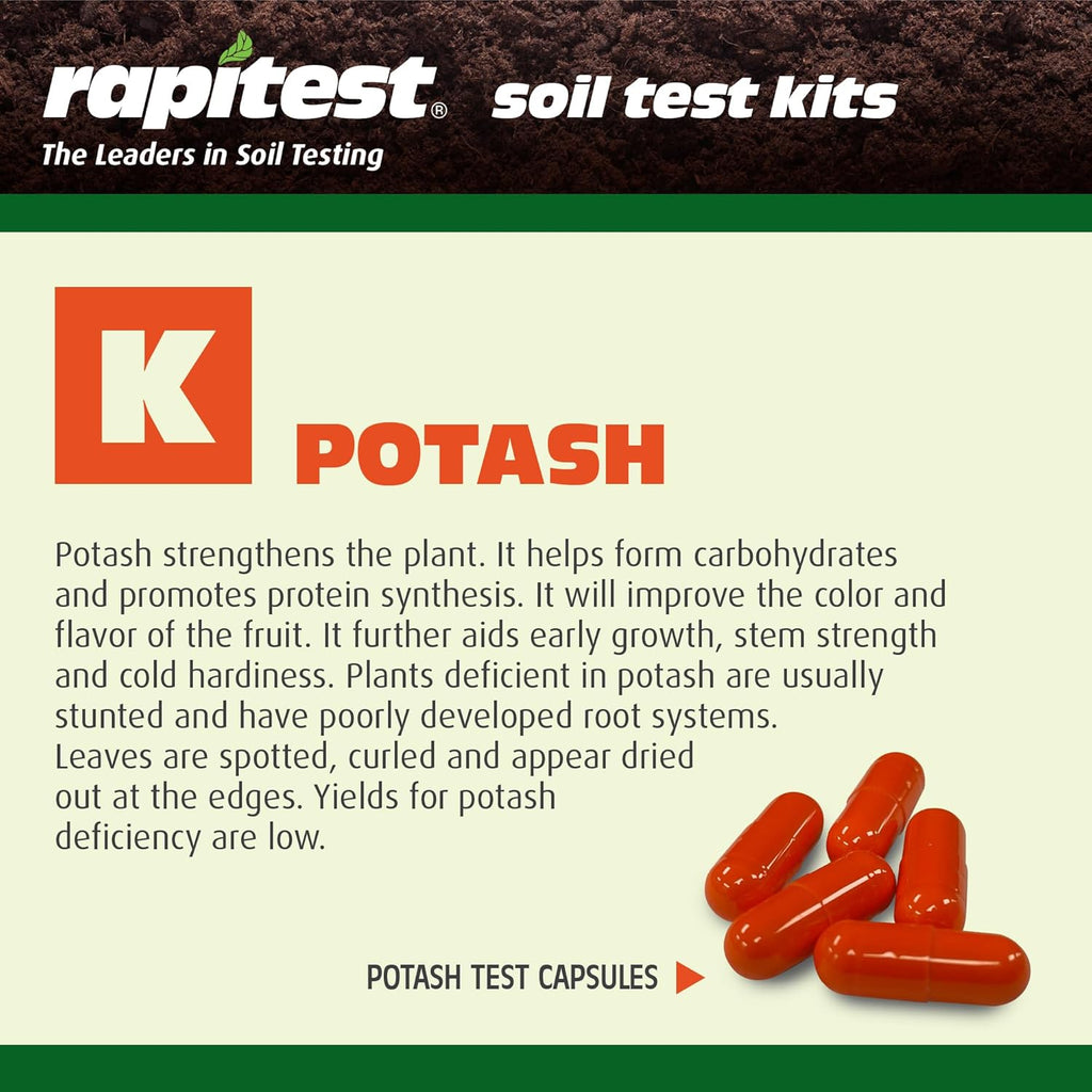 Rapitest Soil Test Kit for Gardens, Vegetables, Flowers and Lawns. USA designed and assembled soil tester completely, quickly and accurately measures/analyzes soil pH acidity and garden nutrients.
