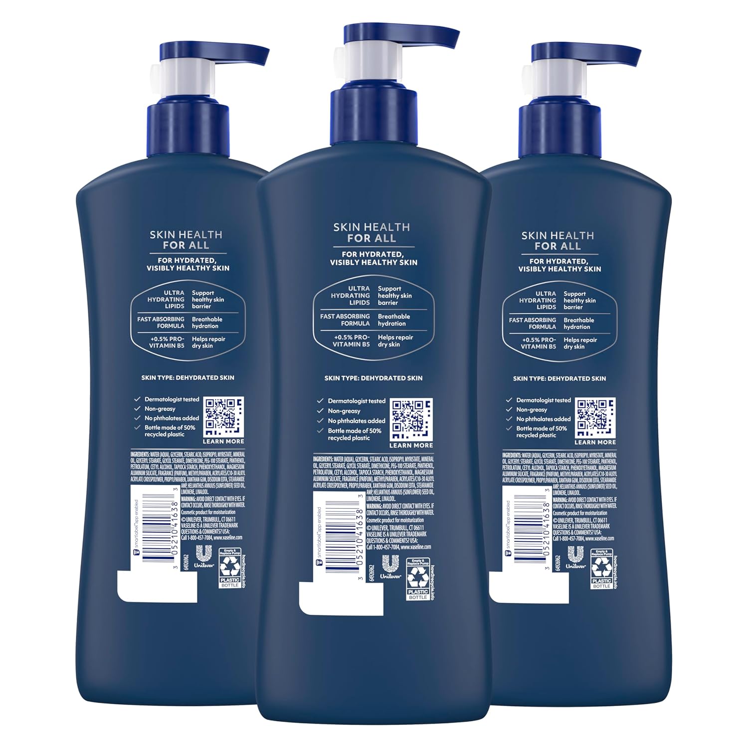 Vaseline Men's Healing Moisture Hand & Body Lotion For Dry or Cracked Skin Fast Absorbing Non-Greasy Lotion for Men 20.3 oz, Pack of 3