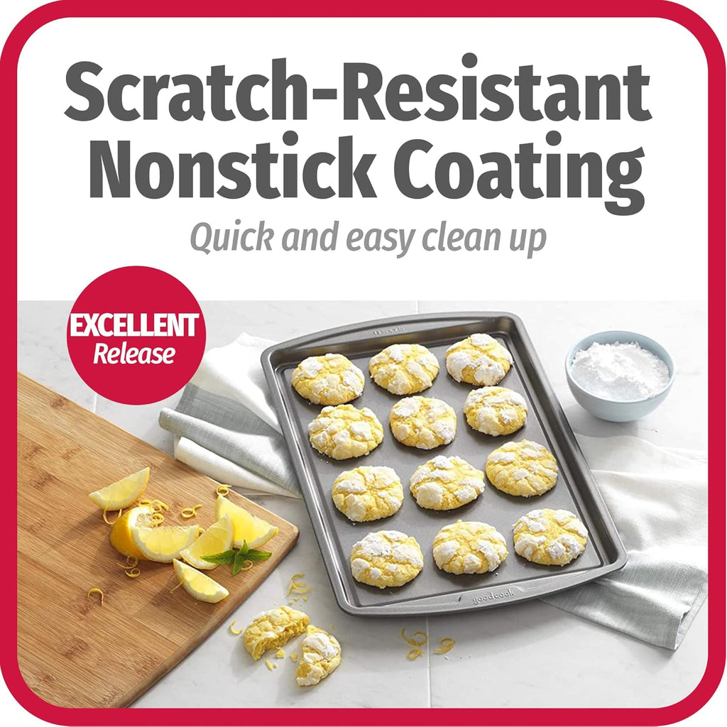 GoodCook Everyday Nonstick Carbon Steel 13” x 9” Baking Sheet Set, 3 Pack – Standard-Sized Carbon Steel Cooking Pans, Bakeware Set, Cookie Sheets for Baking, Oven Pan Set