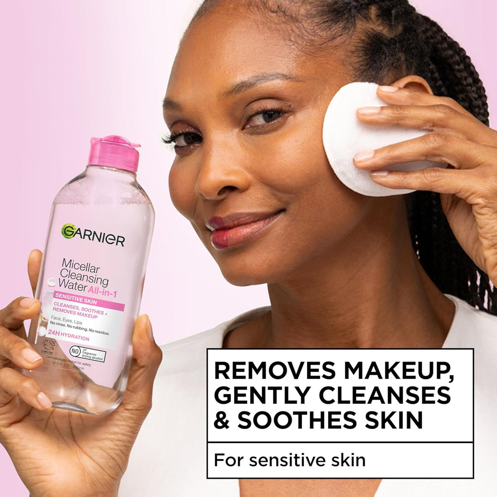 Garnier Micellar Water, Hydrating Facial Cleanser & Makeup Remover, Suitable for Sensitive Skin, Vegan, Cruelty Free, 13.5 Fl Oz (400mL), 1 Count