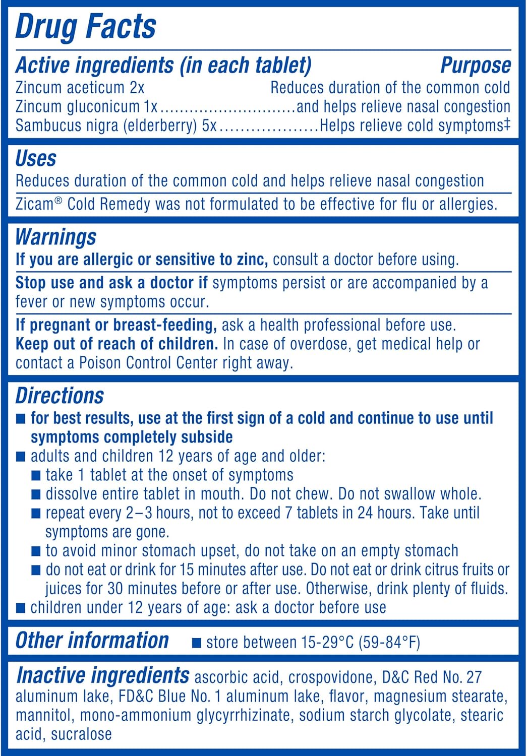 Zicam Cold Remedy Zinc RapidMelts, Elderberry Citrus Flavor, Homeopathic, Cold Shortening Medicine, Shortens Cold Duration, 25 Count